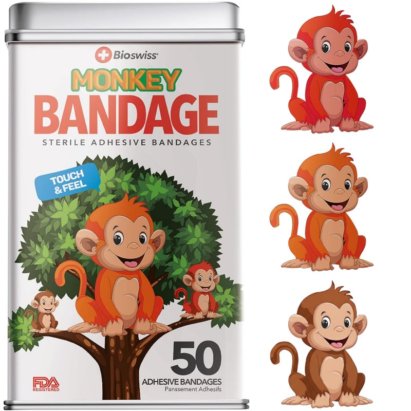 BioSwiss Bandages Monkey Shaped Self Adhesive Bandage Set Latex Free Sterile Wound Care 50 Count - Image 3