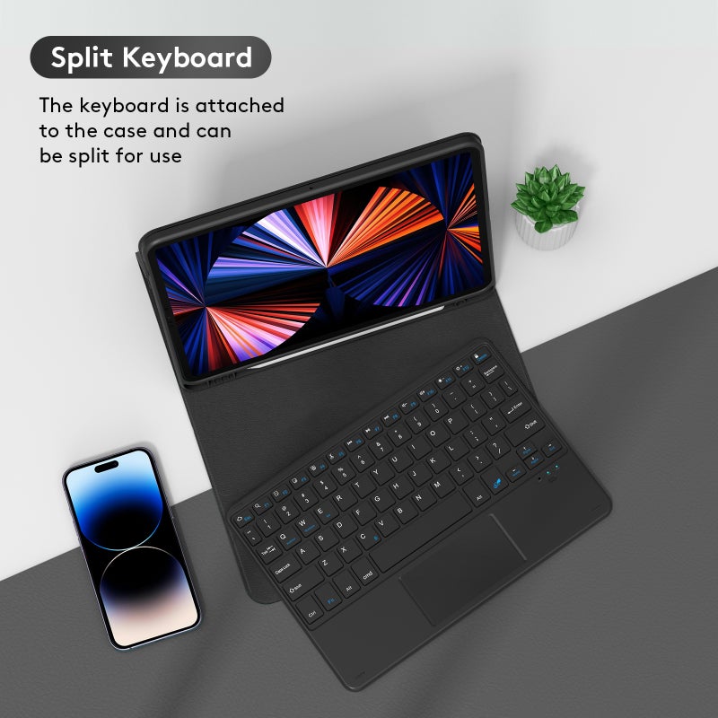 Wireless BT Keyboard USB Keypad with PU Leather Protecting Case for Tablet Compatible with iPad Air 4 10.9in/iPad Air5 10.9in/iPad Pro 11in(2018)/iPad 11in(2020)/iPad 11in(2021)/iPad 11in(2022) - Image 3