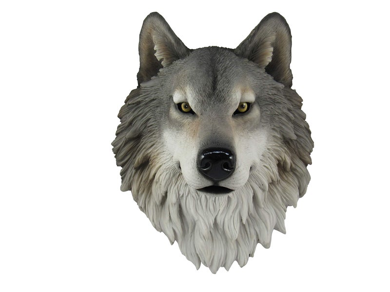 DWK Nanook Wall Mounted Faux Wolf Head Bust  Wall Art for your Home  Animal Rustic Home Dcor  Wolf Hunting Decorations  Taxidermy Wall Mount  14