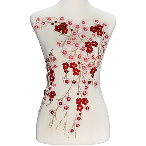 FEEPOP 1set Large Long Plum Blossom Floral Lace Fabric Embroidery Trim Applique Lace Motif Venise Embossed Patches for Sewing … (Color A) - Image 2