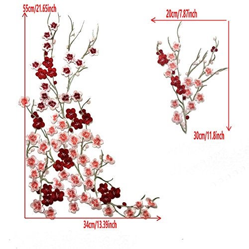 FEEPOP 1set Large Long Plum Blossom Floral Lace Fabric Embroidery Trim Applique Lace Motif Venise Embossed Patches for Sewing … (Color A) - Image 3