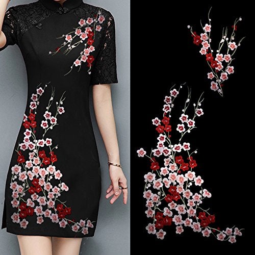 FEEPOP 1set Large Long Plum Blossom Floral Lace Fabric Embroidery Trim Applique Lace Motif Venise Embossed Patches for Sewing … (Color A) - Image 1