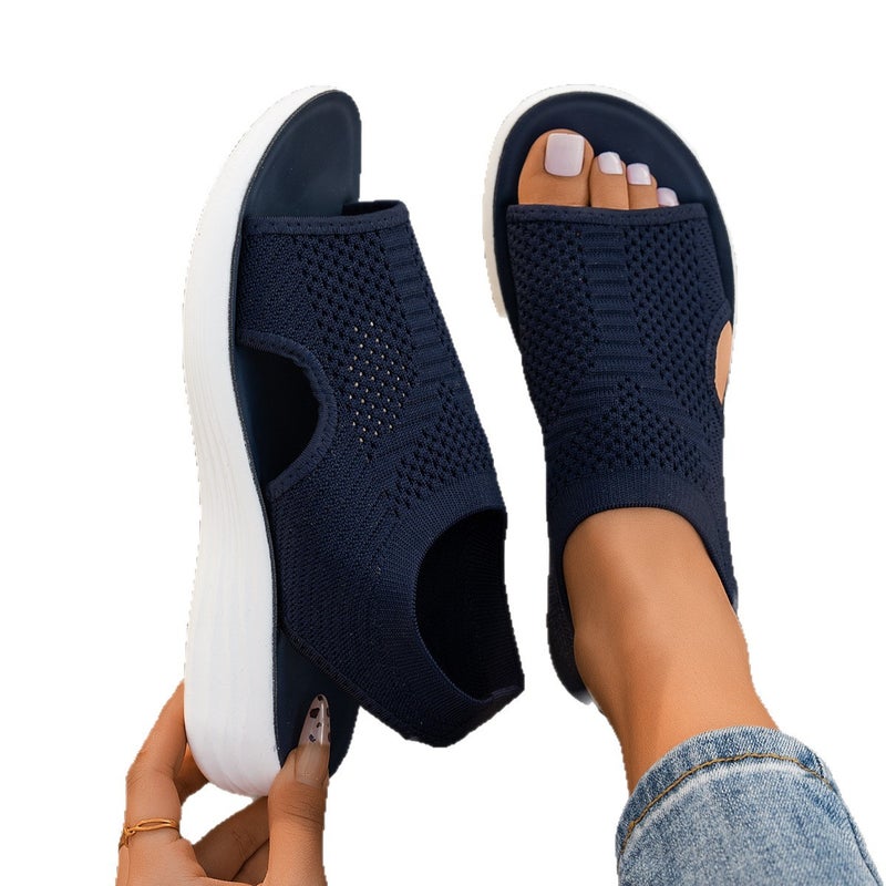 New Cross-border Flat Knitted Sandals Breathable Soft Sole Summer Women's Beach Sandals - Image 3