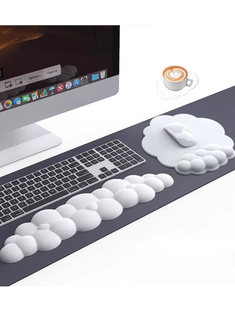 LAIAOCISI Keyboard Wrist Rest Set Cute Cloud Shape PU Memory Foam Non-Slip Wrist Rest with A Coaster Cup Mat Computer Elbow Pad Arm Rest Wrist Cushion Mouse pad, Ergonomic Design for Typing Comfortably - Image 2