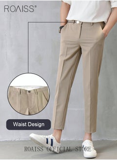 roaiss Men's Suit Pants Straight-Leg Slacks Cropped Pants with Elastic Waist and Good Hang Down Feeling  - Image 2