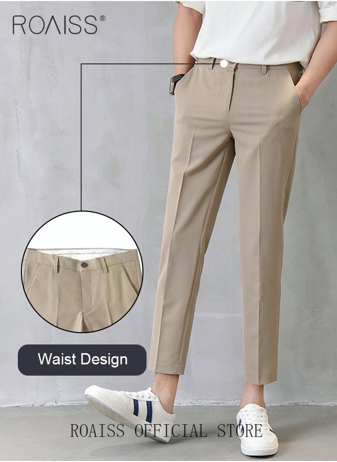 roaiss - Men's Suit Pants Straight-Leg Slacks Cropped Pants with Elastic Waist and Good Hang Down Feeling - Image 1