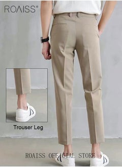 roaiss Men's Suit Pants Straight-Leg Slacks Cropped Pants with Elastic Waist and Good Hang Down Feeling  - Image 3