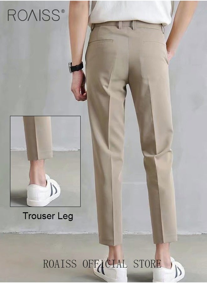 roaiss - Men's Suit Pants Straight-Leg Slacks Cropped Pants with Elastic Waist and Good Hang Down Feeling - Image 1