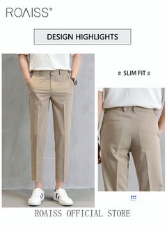 roaiss Men's Suit Pants Straight-Leg Slacks Cropped Pants with Elastic Waist and Good Hang Down Feeling  - Image 4