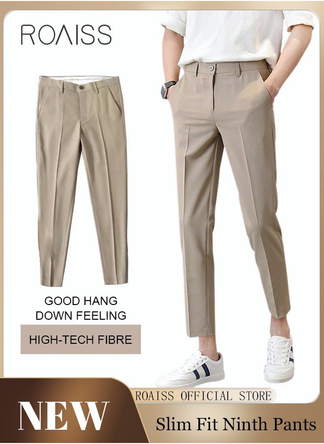 roaiss - Men's Suit Pants Straight-Leg Slacks Cropped Pants with Elastic Waist and Good Hang Down Feeling - Image 1