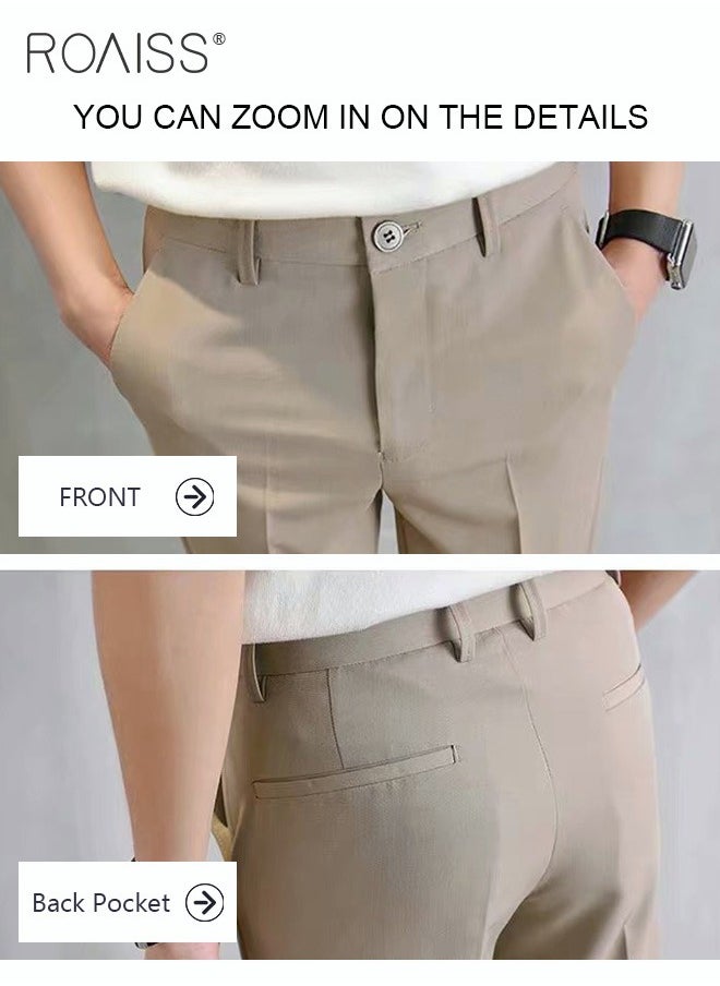 roaiss - Men's Suit Pants Straight-Leg Slacks Cropped Pants with Elastic Waist and Good Hang Down Feeling - Image 1