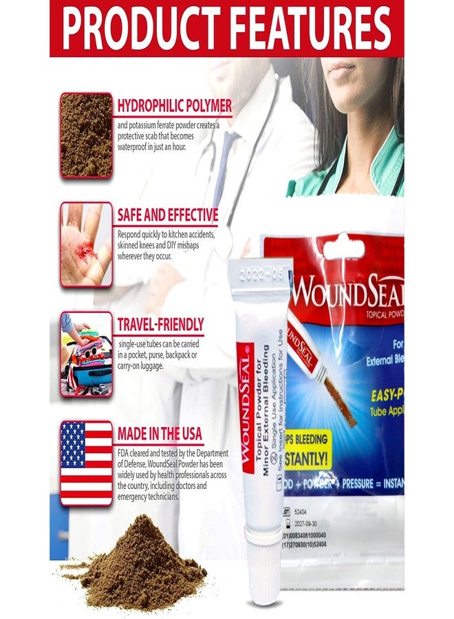 WoundSeal بودرة ووندسيل الموضعية للنزيف الخارجي الطفيف، أنبوب سهل الاستخدام، تركيبة سريعة المفعول لتخثر الدم، 4 استخدامات فردية - Image 5