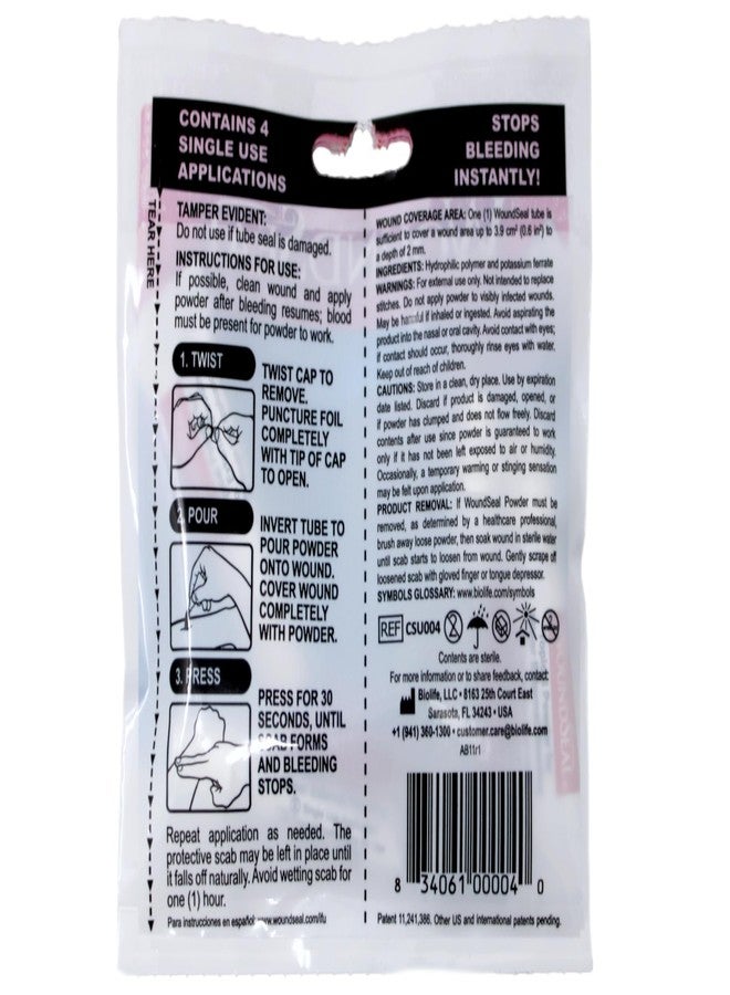 WoundSeal بودرة ووندسيل الموضعية للنزيف الخارجي الطفيف، أنبوب سهل الاستخدام، تركيبة سريعة المفعول لتخثر الدم، 4 استخدامات فردية - Image 2