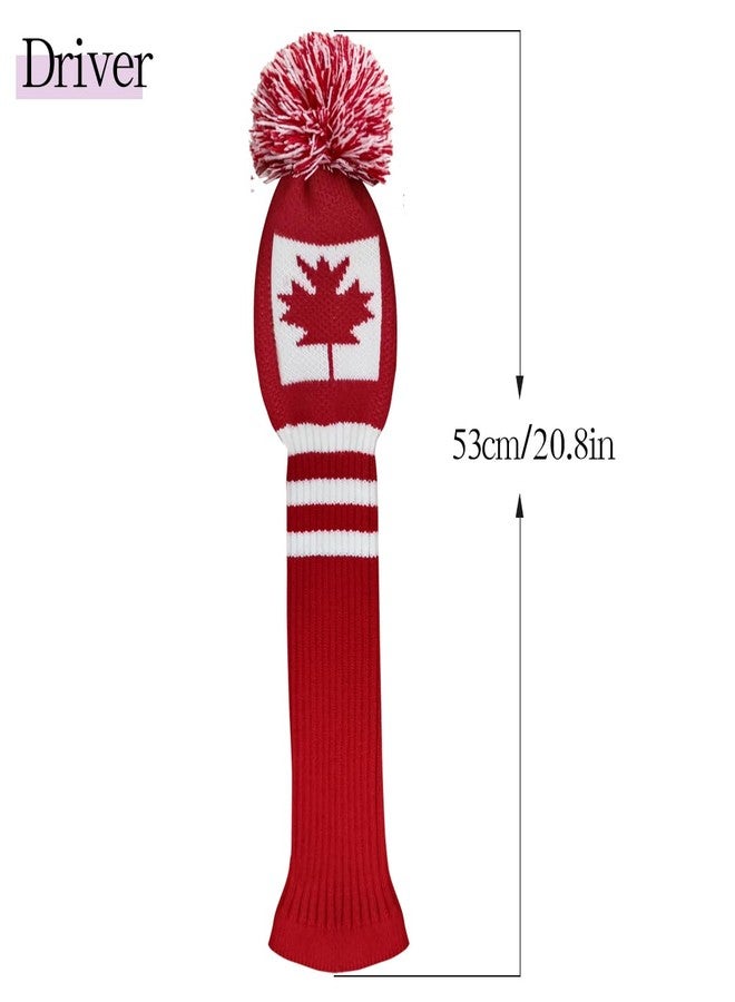 Scott Edward 1PCS Knit Pom Pom Driver(460cc) Club Protector Golf Club Cover with Rotating Number Tags,Soft,Portable（Red and White Maple Leaves） - Image 3