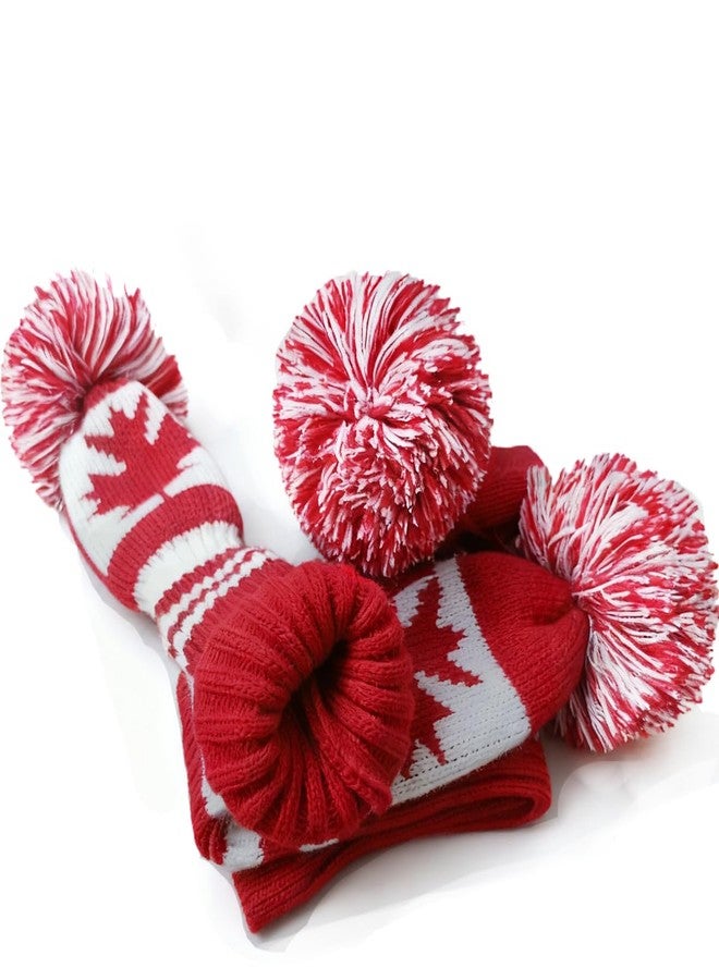 Scott Edward 1PCS Knit Pom Pom Driver(460cc) Club Protector Golf Club Cover with Rotating Number Tags,Soft,Portable（Red and White Maple Leaves） - Image 5