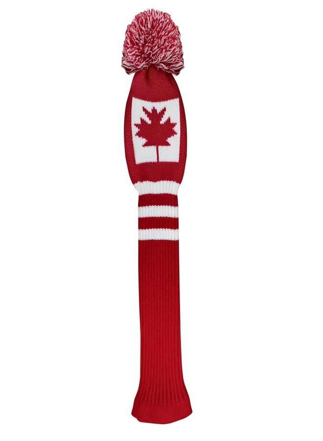 Scott Edward 1PCS Knit Pom Pom Driver(460cc) Club Protector Golf Club Cover with Rotating Number Tags,Soft,Portable（Red and White Maple Leaves） - Image 2