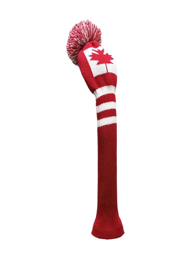 Scott Edward 1PCS Knit Pom Pom Driver(460cc) Club Protector Golf Club Cover with Rotating Number Tags,Soft,Portable（Red and White Maple Leaves） - Image 1
