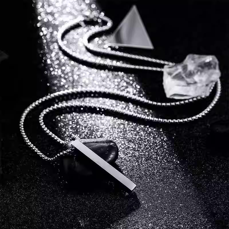 NAIQUBE Rectangle Bar Necklace For Men Stainless Steel Box Chain Pendant Jewelry Length 22inch Csilver - Image 4
