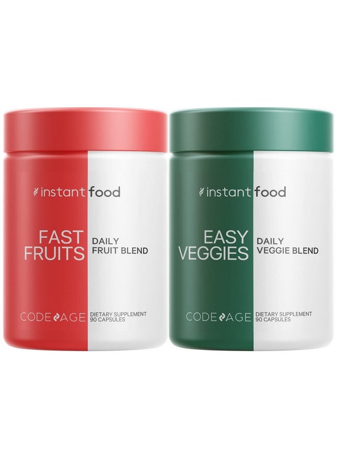 Codeage - Instantfood Easy Veggies + Fast Fruits Vitamins Bundle 30+ Daily Vegetables  Fruits Whole Food Greens  Fruits Multivitamin Capsules Fibers Vegan Superfood Minerals Supplement Nongmo 180 Ct - Image 1