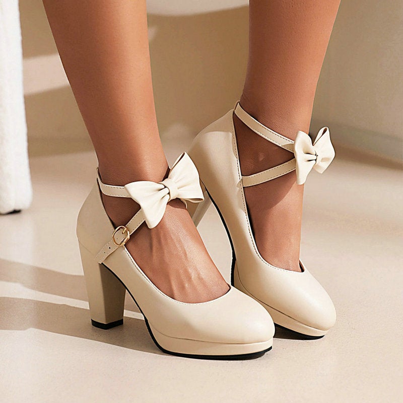 Round Head High Heeled Shoes Girl Princess Small Leather Shoes White Girl Chunky Heeled Shoes Mary Jane Women'S Shoes - Image 2