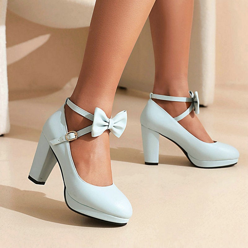 Round Head High Heeled Shoes Girl Princess Small Leather Shoes White Girl Chunky Heeled Shoes Mary Jane Women'S Shoes - Image 3