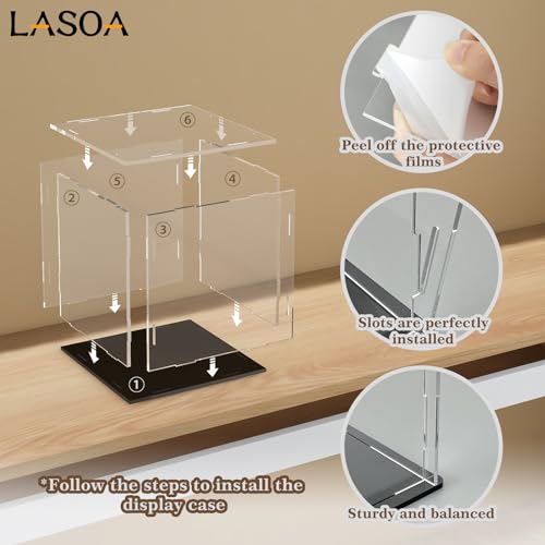 LASOA Acrylic Display Case – Display Box for Collectibles, Figures, Memorabilia, Clear Showcase with Black Base, Self-Assembly Display Container, 8x6x8inch - Image 5
