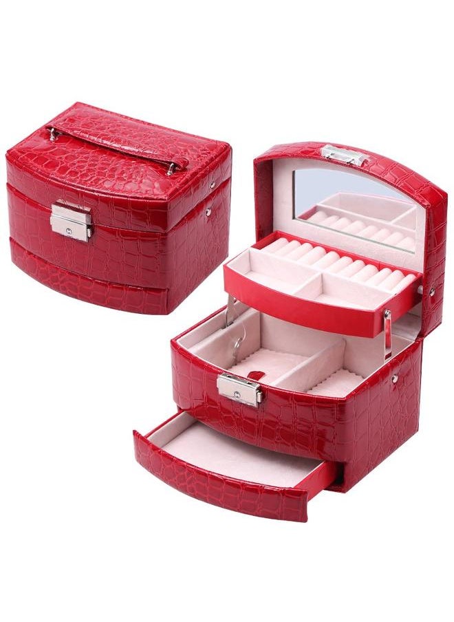 yongsheng 3 Layers Jewelry Box, Jewelry Case Necklace Ring Storage Box Case Gift Portable Travel Jewelry Case Display Organizer Faux Leather  - Image 2