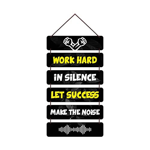 Freny Exim MDF Wooden Work Hard In Silence Let Success Make The Noise Quote Wall Hanging Art For Home Decor | Office | Gift (12 inch X 30 Inch) Multicolour 506 - Image 1