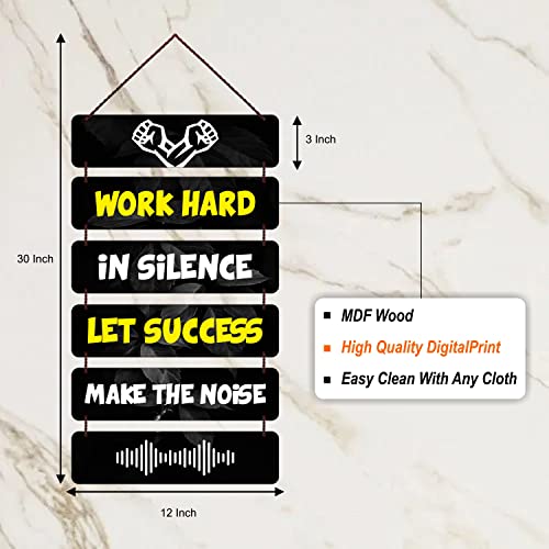Freny Exim MDF Wooden Work Hard In Silence Let Success Make The Noise Quote Wall Hanging Art For Home Decor | Office | Gift (12 inch X 30 Inch) Multicolour 506 - Image 5