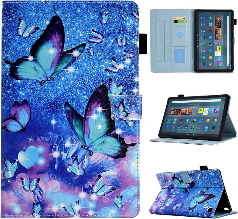 حالة لجهاز Kindle Fire Max 11 (الجيل الثالث عشر، إصدار 2023)، مصنوعة من جلد PU، قابلة للطي وتحتوي على دعامة، مزودة بوظيفة تنشيط/إيقاف التطبيق تلقائيًا، بتصميم يحتوي على رسمة فراشة زرقاء. - Image 1