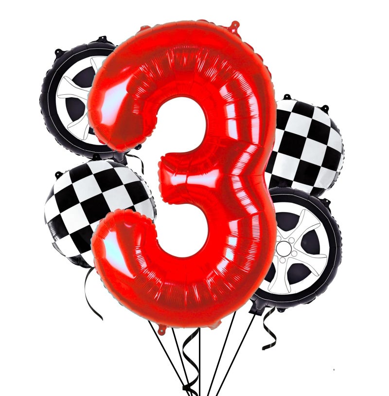 Kwuz Race Car Birthday Balloons Boys 3rd Birthday Decorations RaceCar Theme Wheels Party Decor Supplies Favors Black Red Foil Mylar Helium 3 Balloon Number 40 inch - Image 1