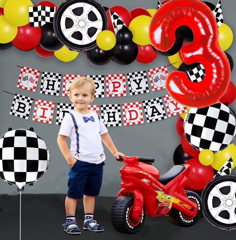Kwuz Race Car Birthday Balloons Boys 3rd Birthday Decorations RaceCar Theme Wheels Party Decor Supplies Favors Black Red Foil Mylar Helium 3 Balloon Number 40 inch - Image 2