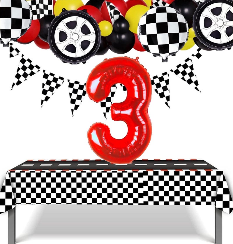 Kwuz Race Car Birthday Balloons Boys 3rd Birthday Decorations RaceCar Theme Wheels Party Decor Supplies Favors Black Red Foil Mylar Helium 3 Balloon Number 40 inch - Image 3