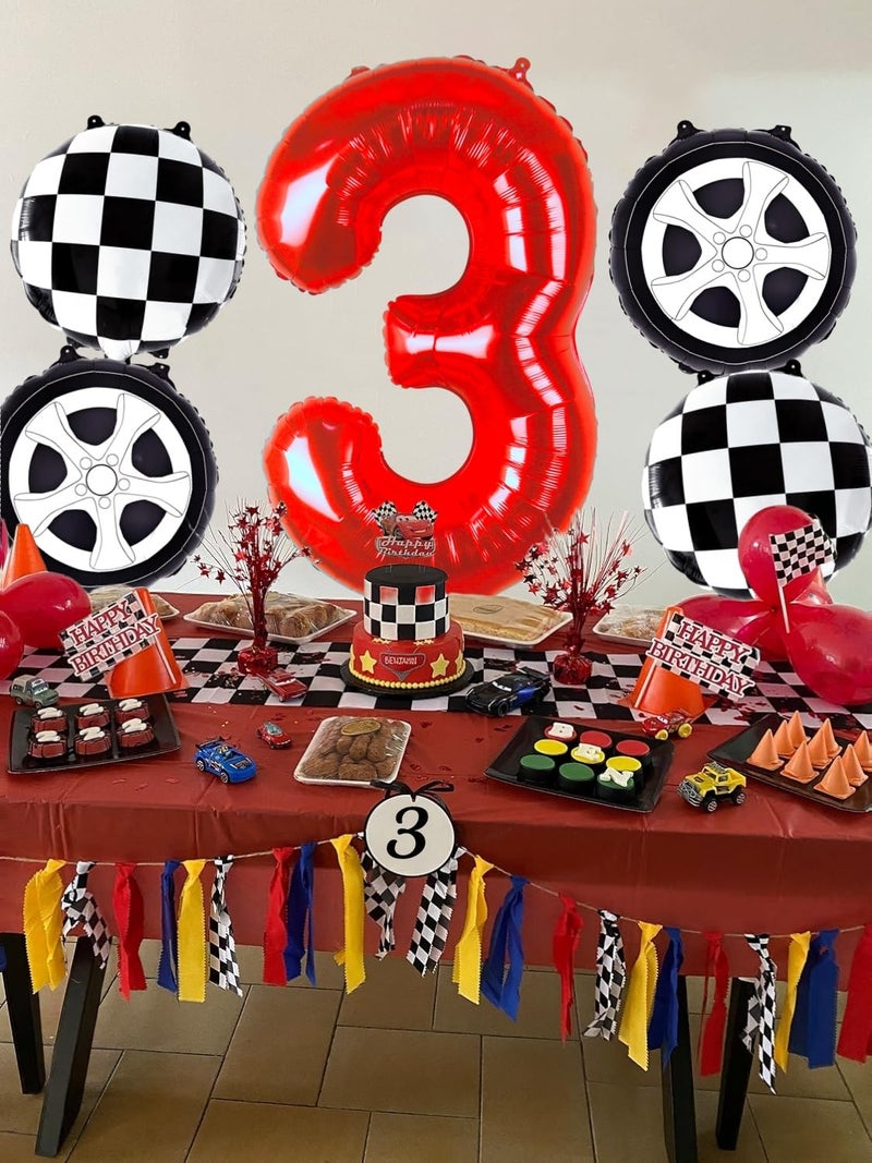 Kwuz Race Car Birthday Balloons Boys 3rd Birthday Decorations RaceCar Theme Wheels Party Decor Supplies Favors Black Red Foil Mylar Helium 3 Balloon Number 40 inch - Image 4