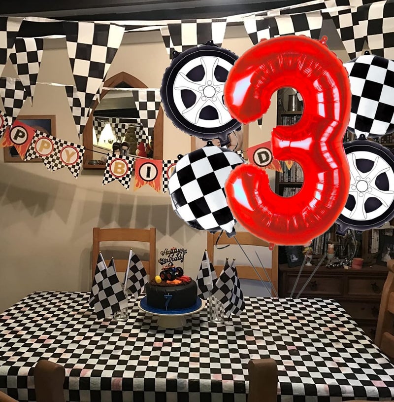 Kwuz Race Car Birthday Balloons Boys 3rd Birthday Decorations RaceCar Theme Wheels Party Decor Supplies Favors Black Red Foil Mylar Helium 3 Balloon Number 40 inch - Image 5