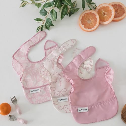 Tiny Twinkle Mess-Proof Baby Bibs for Eating | Waterproof, Wipeable Toddler Bibs with Catch-All Pocket | Feeding Bibs for Girls & Boys(3 Pack,Toile,Bows) - Image 5