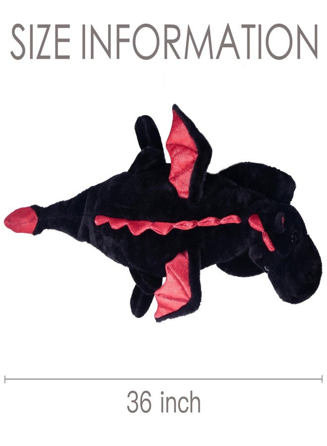 ARELUX Large 36in Cute Dragon Stuffed Animals Plush Toy Soft Black Pterosaur Plushie Giant Fuzzy Dinosaur Pillow Plushies with Wings Cuddly Gifts for Friends Family - Image 2