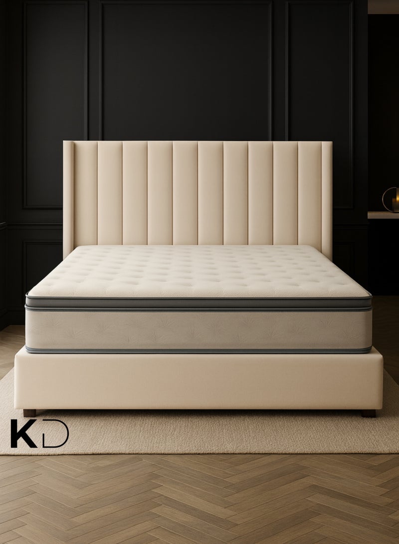 كستم ديكو سرير موناكو بتصميم عصري من المخمل المنجد مع لوح رأسي طويل منجد بقنوات وقاعدة منصة متينة بتصميم قابل للتخصيص، مقاس مزدوج 120×200 سم - بيج - Image 3