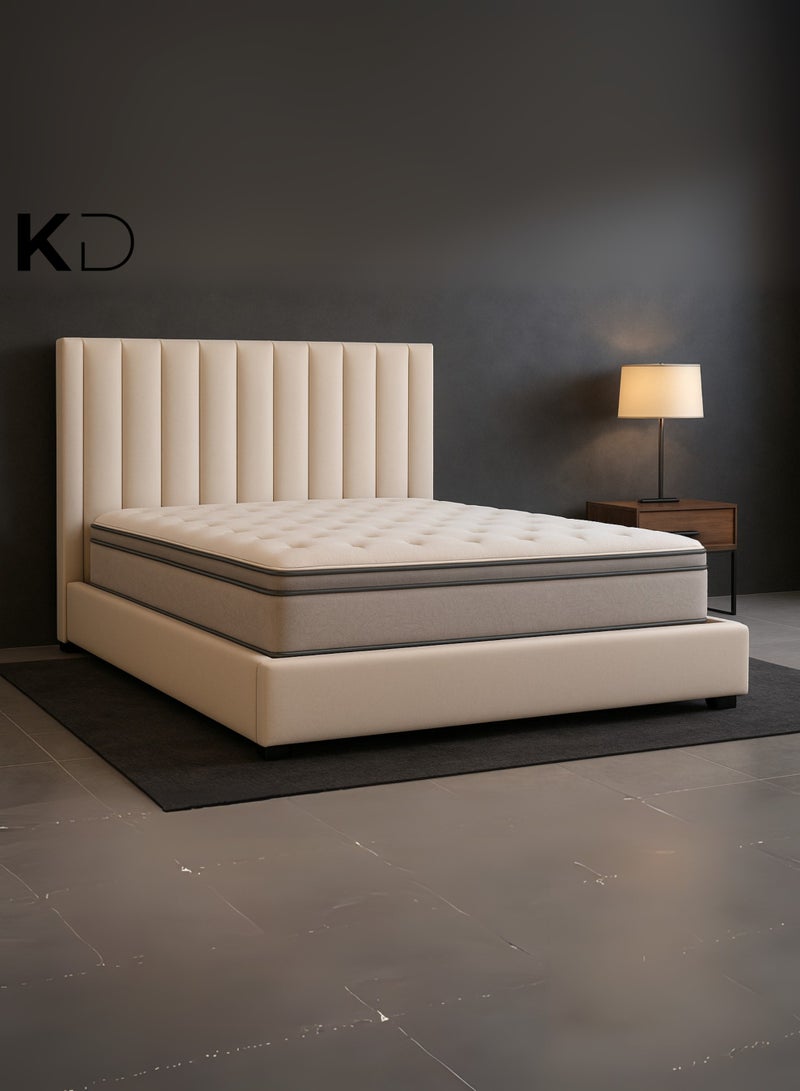 كستم ديكو سرير موناكو بتصميم عصري من المخمل المنجد مع لوح رأسي طويل منجد بقنوات وقاعدة منصة متينة بتصميم قابل للتخصيص، مقاس مزدوج 120×200 سم - بيج - Image 4