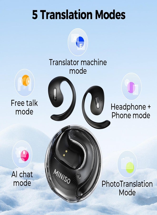 ميني سو سماعات MINISO X15PRO للترجمة الفورية بتقنية الذكاء الاصطناعي، مترجم لغات ثلاثي في واحد مع تطبيق، تدعم 134 لغة، سماعات رأس مفتوحة الأذن للترجمة، مثالية للتعلم والسفر والأعمال. - Image 4