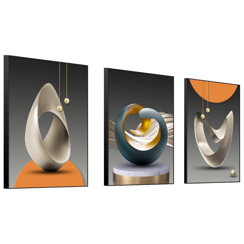 MPLONG Bright Style Large Framed Wall Art, Abstract Modern Art Shape Pattern White Blue Yellow Grey Wall Art Artfully Matching Living Room Bedroom Office Wall Decor - 24"x 32"x 3 Panels - Image 3