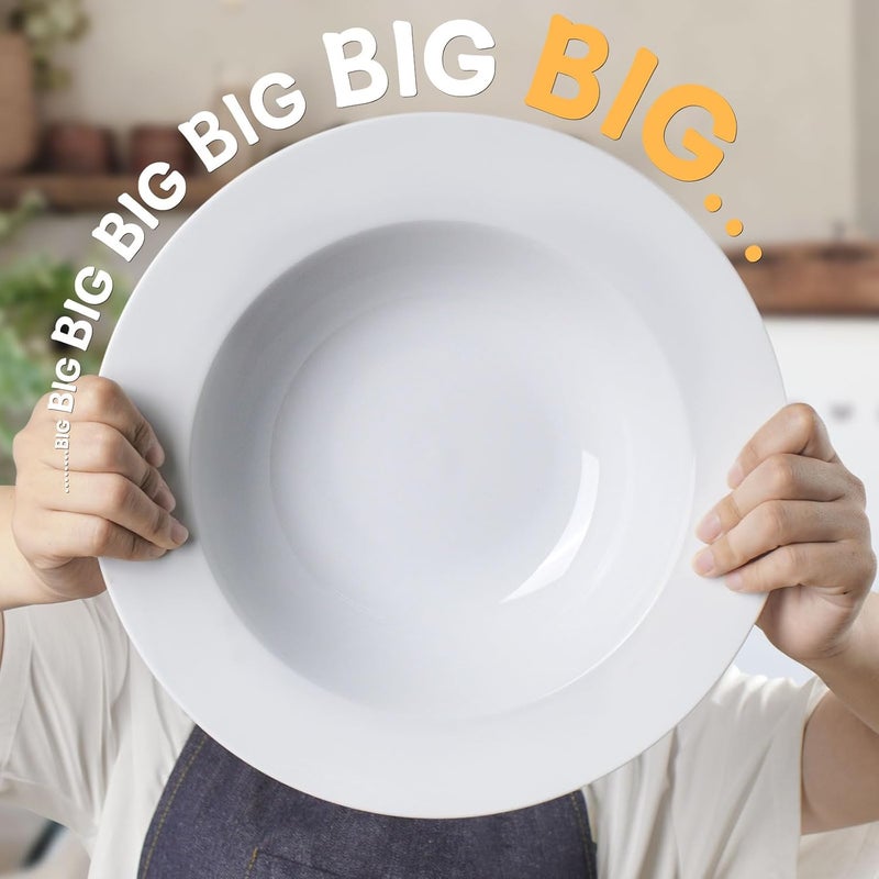 Wareland Pasta  Salad Bowls  40oz White Ceramic Soup Plates  Set of 4 Large Pasta Plates Wide Rimmed Microwave  Dishwasher Safe - Image 3