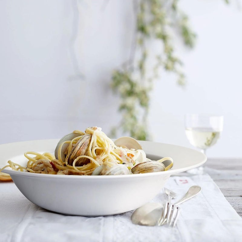 Wareland Pasta  Salad Bowls  40oz White Ceramic Soup Plates  Set of 4 Large Pasta Plates Wide Rimmed Microwave  Dishwasher Safe - Image 4