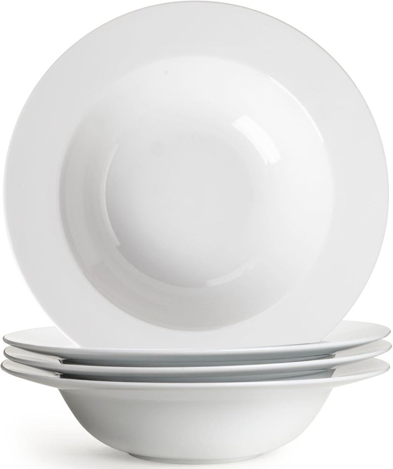 Wareland Pasta  Salad Bowls  40oz White Ceramic Soup Plates  Set of 4 Large Pasta Plates Wide Rimmed Microwave  Dishwasher Safe - Image 1