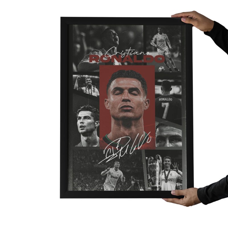CR7 Ronaldo Poster Wall Frame, Black Wooden Frame, 30x40 cm - Image 1