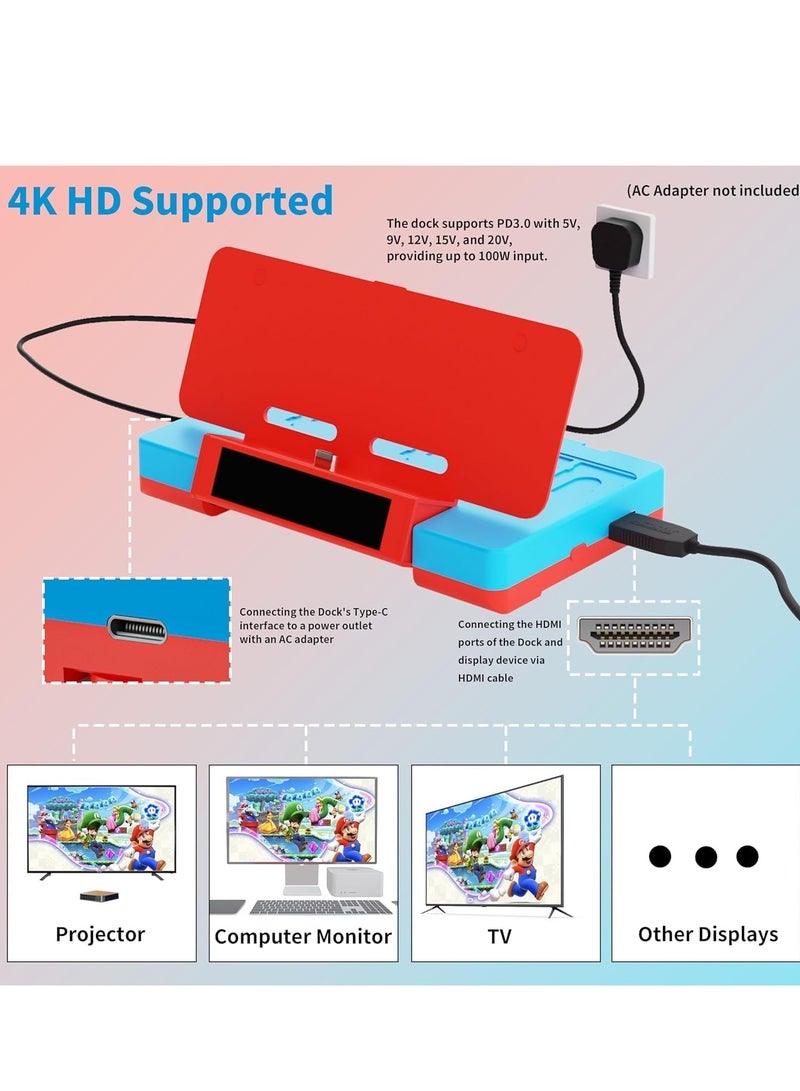 قاعدة تلفاز سويتش مع شاحن جويكون و 4K HDMI، حامل شحن لنينتندو سويتش مع 6 فتحات ألعاب وشاحن وحدة تحكم - Image 5