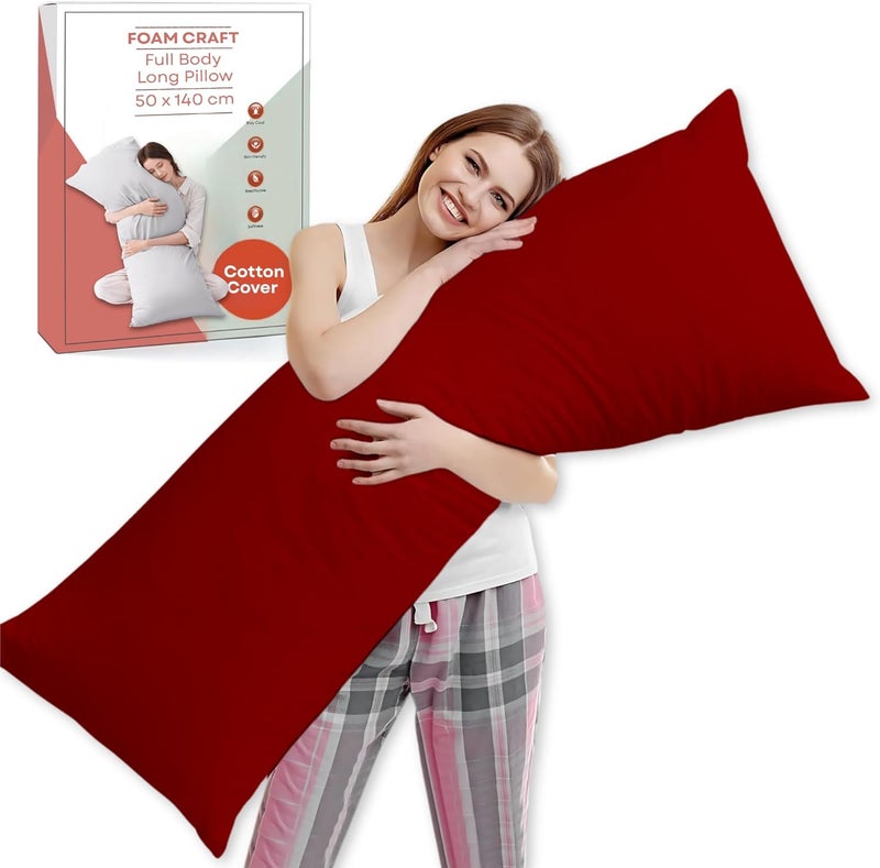 FOAM CRAFT® Full Body Long Pillow with Cotton Cover - Burgundy, 50 x 140 cm - Image 1