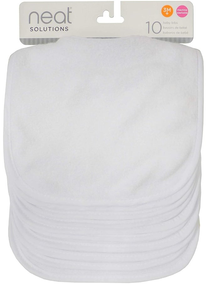 Neat Solutions 2-Ply Knit Terry Solid Color Feeder Bibs in White - 10 Count