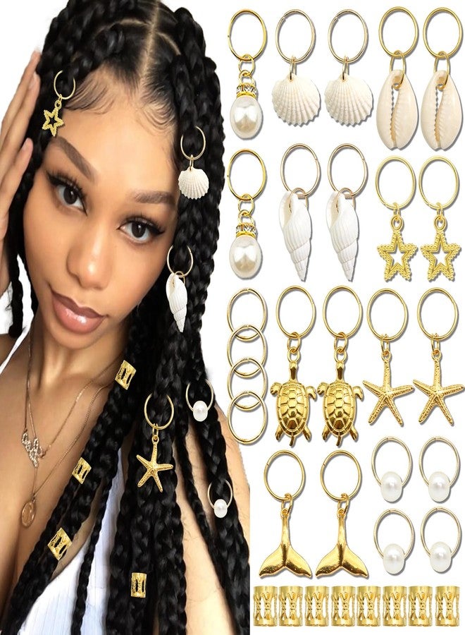 VENOFEN 40PCS Shell Loc Jewelry Gold Hair Jewelry for Braids Starfish Braids Clips Pearl Dreadlock Jewelry Seashell Braids Accessories Hair Decoration for Women - Image 1