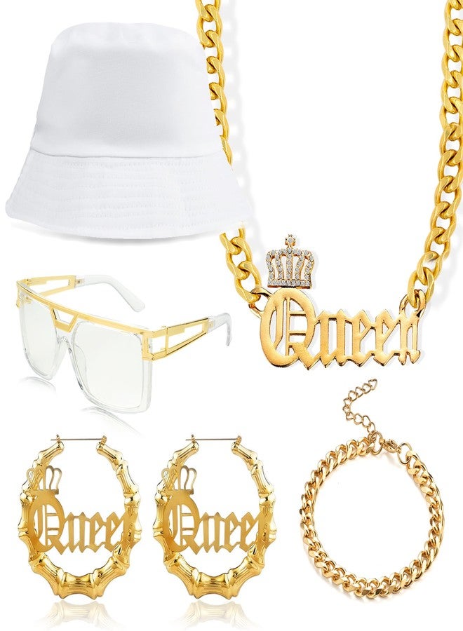 MEDOJO 80 90s Hip Hop Queen Costume Kit Hat Accessories Set for Women Rapper DJ - Image 1